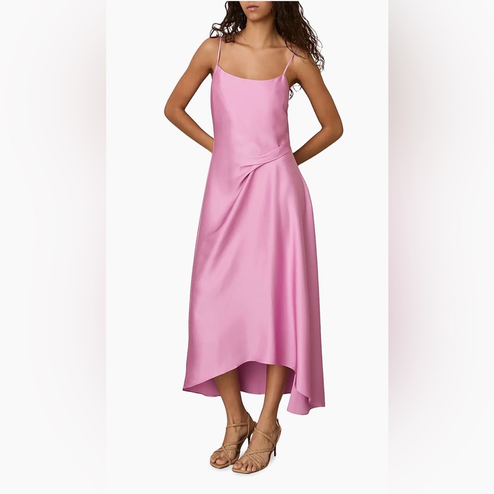 Reiss Pink Ruched Slip Dress